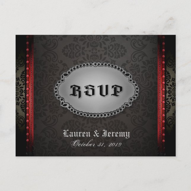 Halloween Black Grey Red Gothic RSVP PostCard (Front)
