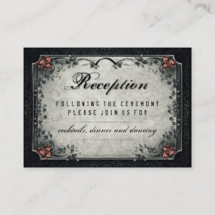 Halloween Black & Grey Red Roses Wedding Reception Enclosure Card