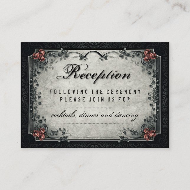 Halloween Black & Grey Red Roses Wedding Reception Enclosure Card (Front)