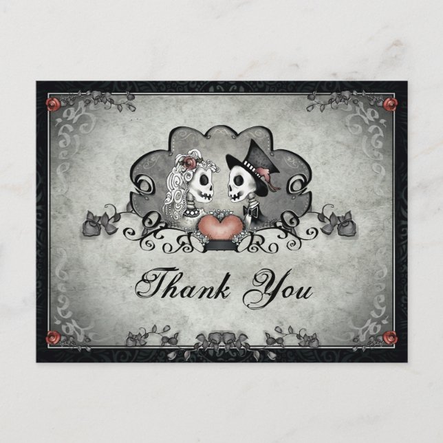Halloween Black & Grey Skeletons Thank You  Postcard (Front)