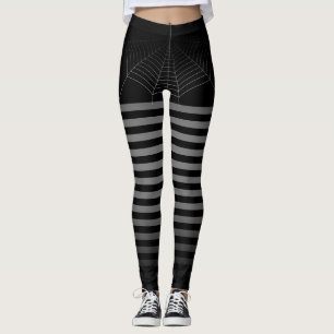 Halloween Black grey spider web stripes ombre Leggings