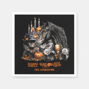 Halloween black Horse black Cat spooky Napkin