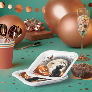 Halloween Black Kitten Kids Party Paper Plate