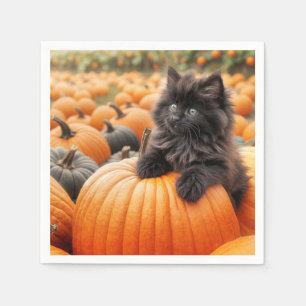Halloween Black Kitten On a Pumpkin Napkin