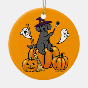 Halloween Black Labrador Cartoon 2 Ceramic Tree Decoration