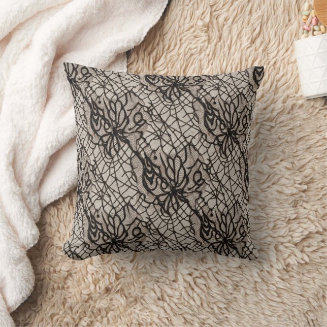 Halloween Black Lace Spider Web Seamless Cushion (Blanket)