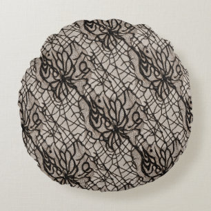Halloween Black Lace Spider Web Seamless Round Cushion