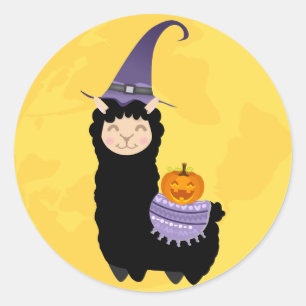 Halloween Black Llama Classic Round Sticker