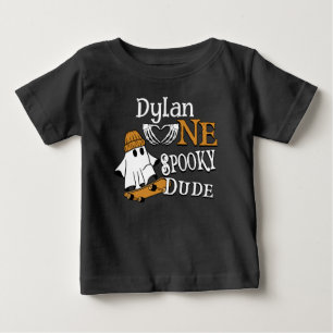 Halloween Black One Spooky Dude 1st Birthday Baby T-Shirt
