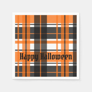 Halloween Black Orange and White Plaid Napkin