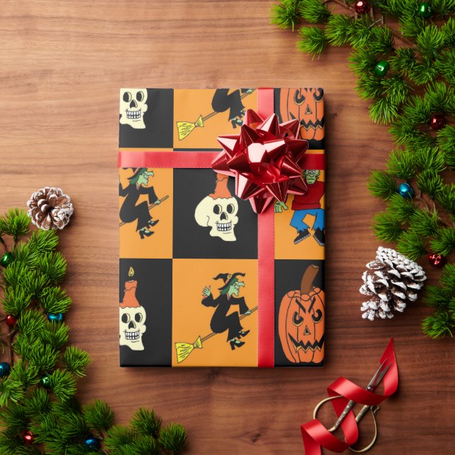 Halloween Black & Orange Checkered Wrapping Paper (Holiday Gift)