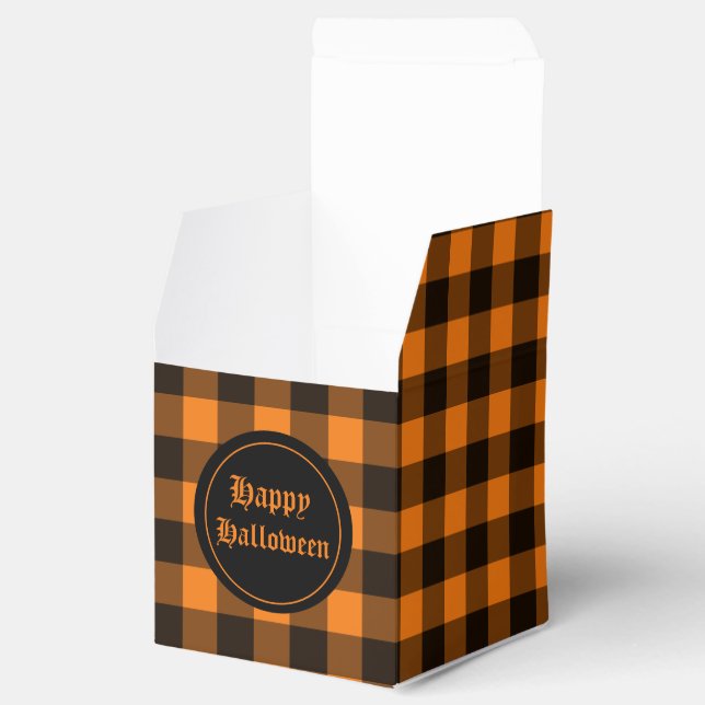 Halloween Black Orange Gingham Check Pattern Favour Box (Opened)