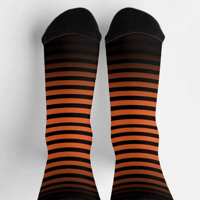 Halloween Black orange horizontal stripes ombre Socks (Top)