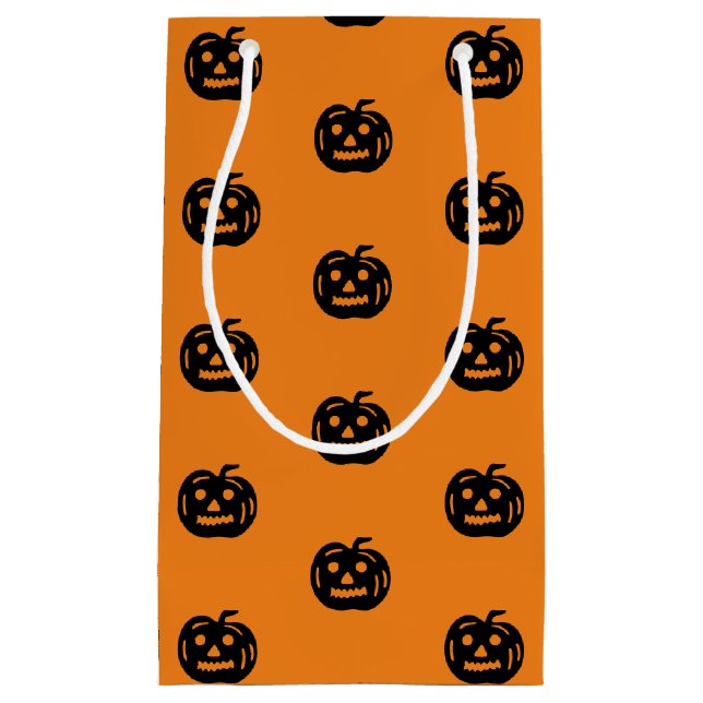 Halloween black orange jack o lantern pattern cute small gift bag (Front)