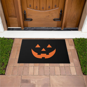 Halloween black orange Jack o lantern pumpkin face Doormat