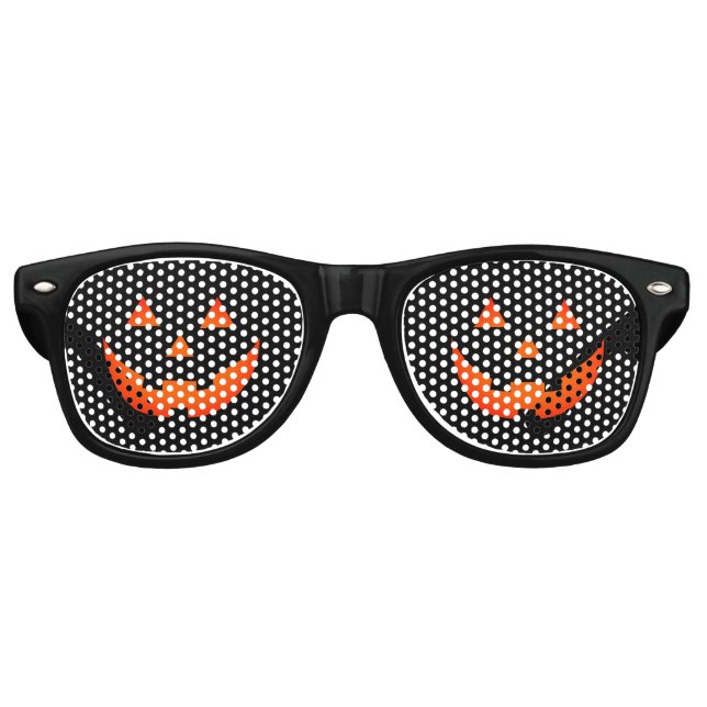 Halloween black orange Jack o lantern pumpkin face Retro Sunglasses (Front)