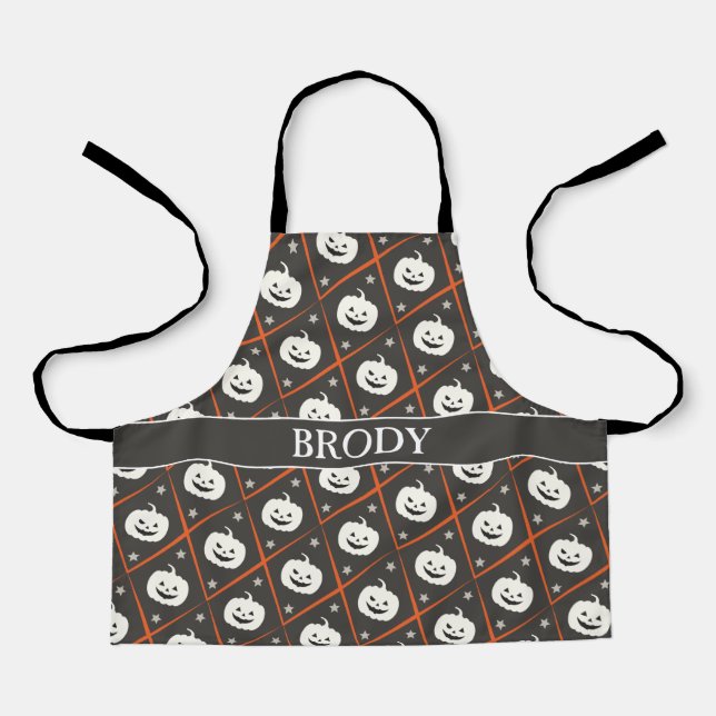 Halloween Black Orange Minimal Pattern Apron (Front)