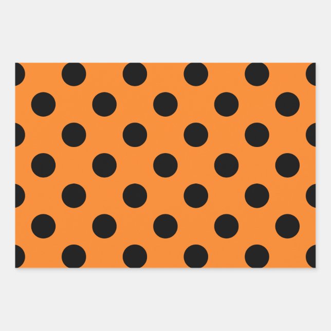 Halloween Black Orange Polka Dot Wrapping Paper Sheet (Front)