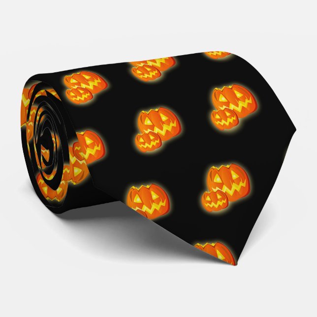 Halloween Black Orange Pumpkin Pattern Tie (Rolled)