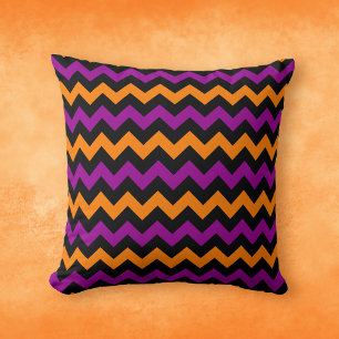 Halloween Black Orange Purple Chevron Pattern Cushion