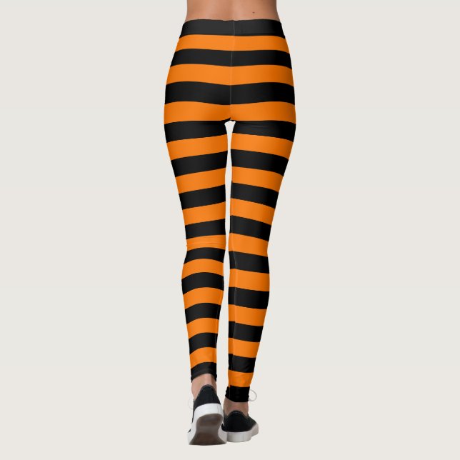 Halloween Black Orange Stripes Witch Costume Party Leggings (Back)