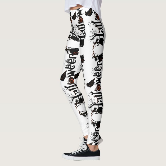 Halloween Black & Orange Typography Concept Design Leggings (Left)