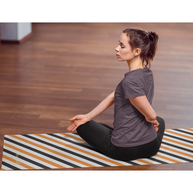 Halloween Black Orange White Stripes Gold Monogram Yoga Mat (Halloween Black Orange White Stripes Gold Monogram Yoga Mat)