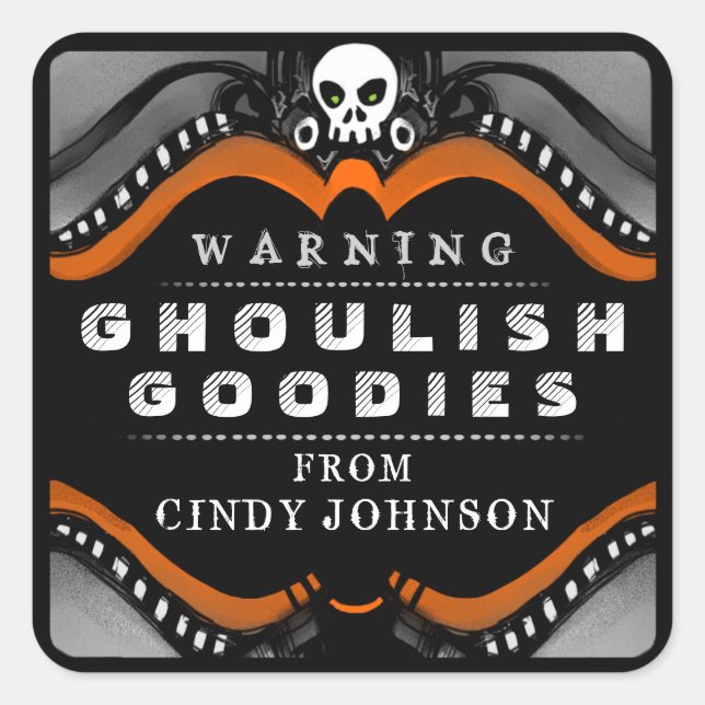 Halloween Black Orange White Treat Warning Label (Front)