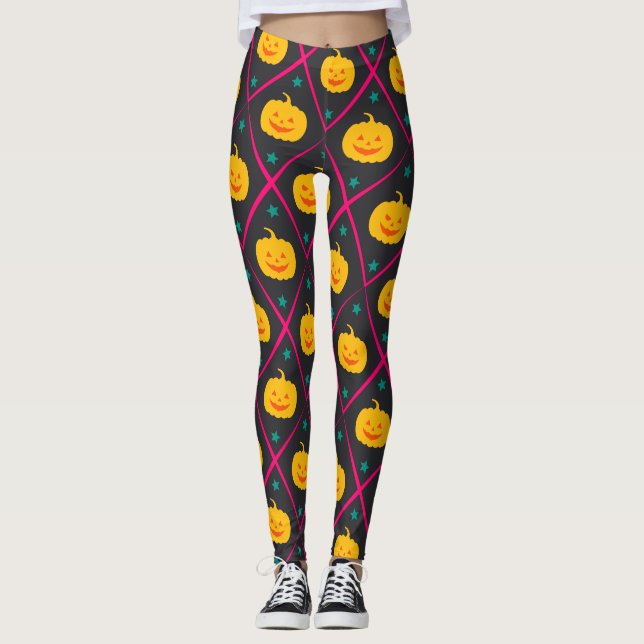 Halloween Black Pink Minimal Pattern Leggings (Front)