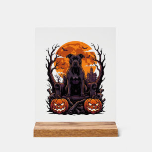 Halloween Black Pitbull Throne Pumpkins Full Moon_ Acrylic Sign