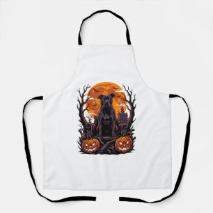 Halloween Black Pitbull Throne Pumpkins Full Moon_ Apron