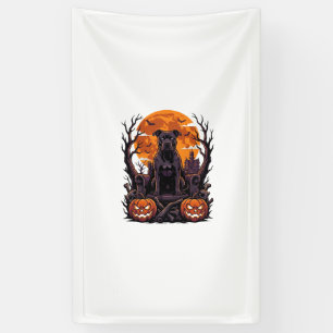 Halloween Black Pitbull Throne Pumpkins Full Moon_ Banner