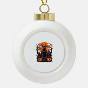 Halloween Black Pitbull Throne Pumpkins Full Moon_ Ceramic Ball Christmas Ornament