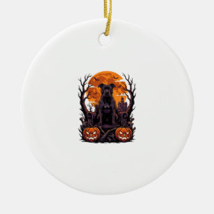 Halloween Black Pitbull Throne Pumpkins Full Moon_ Ceramic Tree Decoration