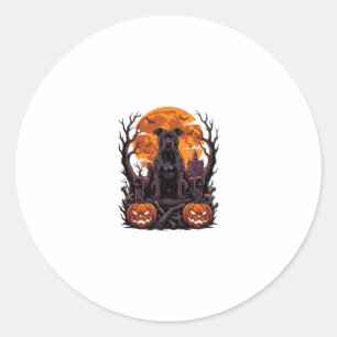 Halloween Black Pitbull Throne Pumpkins Full Moon_ Classic Round Sticker