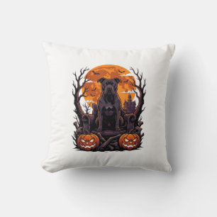 Halloween Black Pitbull Throne Pumpkins Full Moon_ Cushion