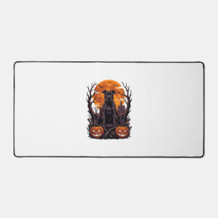 Halloween Black Pitbull Throne Pumpkins Full Moon_ Desk Mat