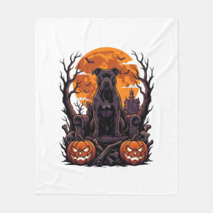 Halloween Black Pitbull Throne Pumpkins Full Moon_ Fleece Blanket