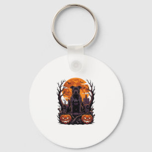 Halloween Black Pitbull Throne Pumpkins Full Moon_ Key Ring