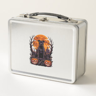 Halloween Black Pitbull Throne Pumpkins Full Moon_ Metal Lunch Box