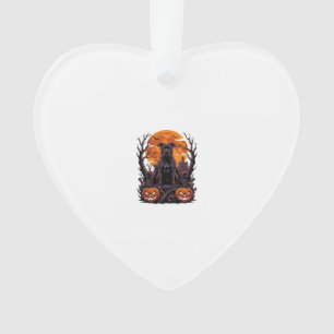Halloween Black Pitbull Throne Pumpkins Full Moon_ Ornament