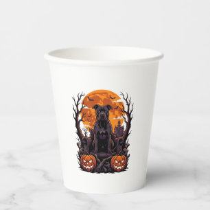 Halloween Black Pitbull Throne Pumpkins Full Moon_ Paper Cups