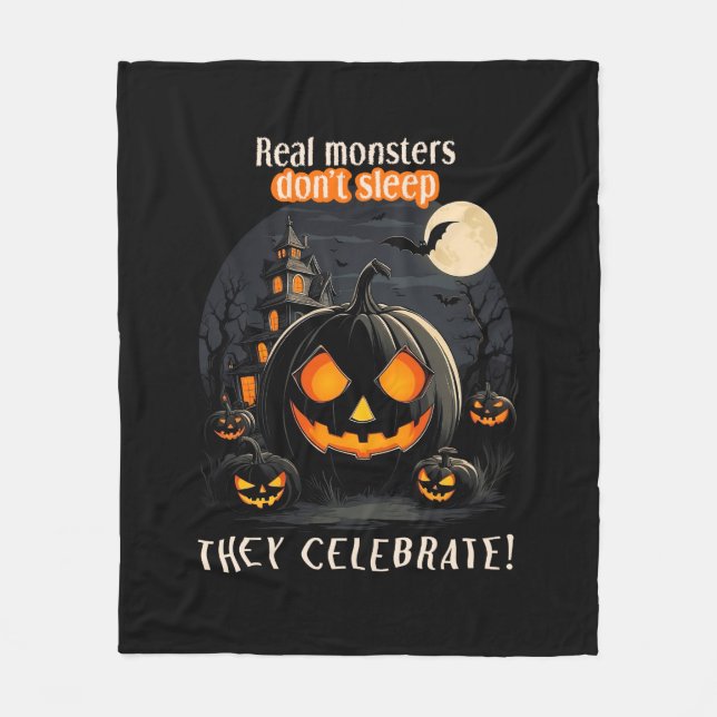 Halloween black pumpkin  fleece blanket (Front)