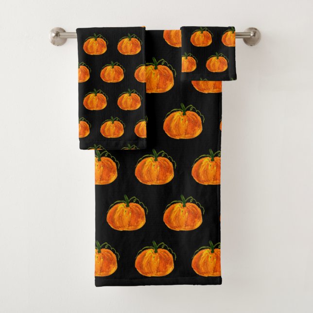 Halloween Black Pumpkins Pattern Spooky Scary Bath Towel Set (Insitu)