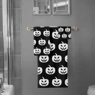 Halloween Black Pumpkins Pattern Spooky Scary Bath Towel Set