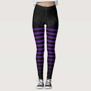 Halloween Black Purple spider web stripes ombre Leggings