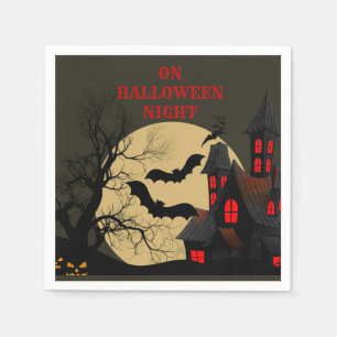 Halloween Black Red Haunted House Bat Full Moon Napkin