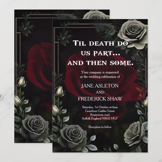 Halloween Black Rose Gothic Wedding Invitation (Front/Back)