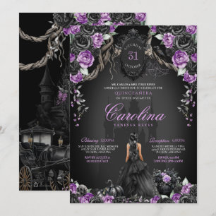 Halloween Black Rose Purple Princess Quinceanera Invitation