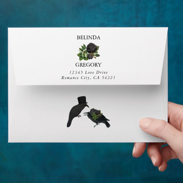 Halloween Black Roses Crows Wedding Invitation 5x7 Envelope (Hand)